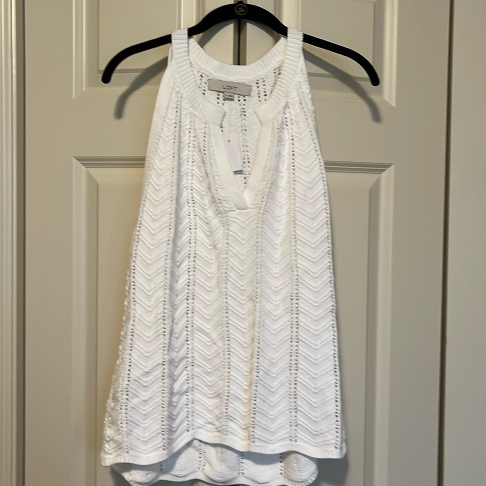 Loft knit sweater tank white v-neck size XL